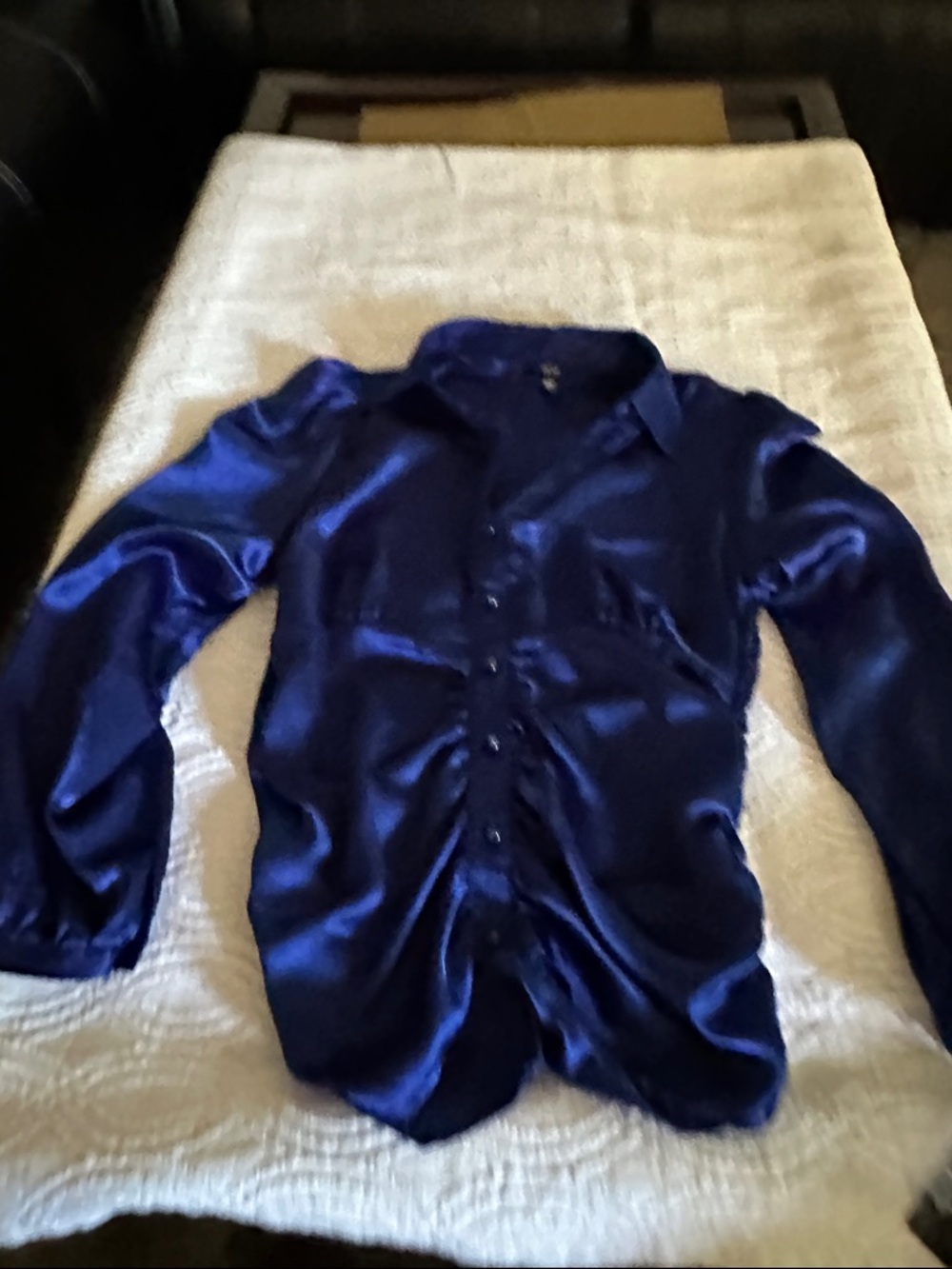 AGB Satin Button-Down Blouse in Deep Blue